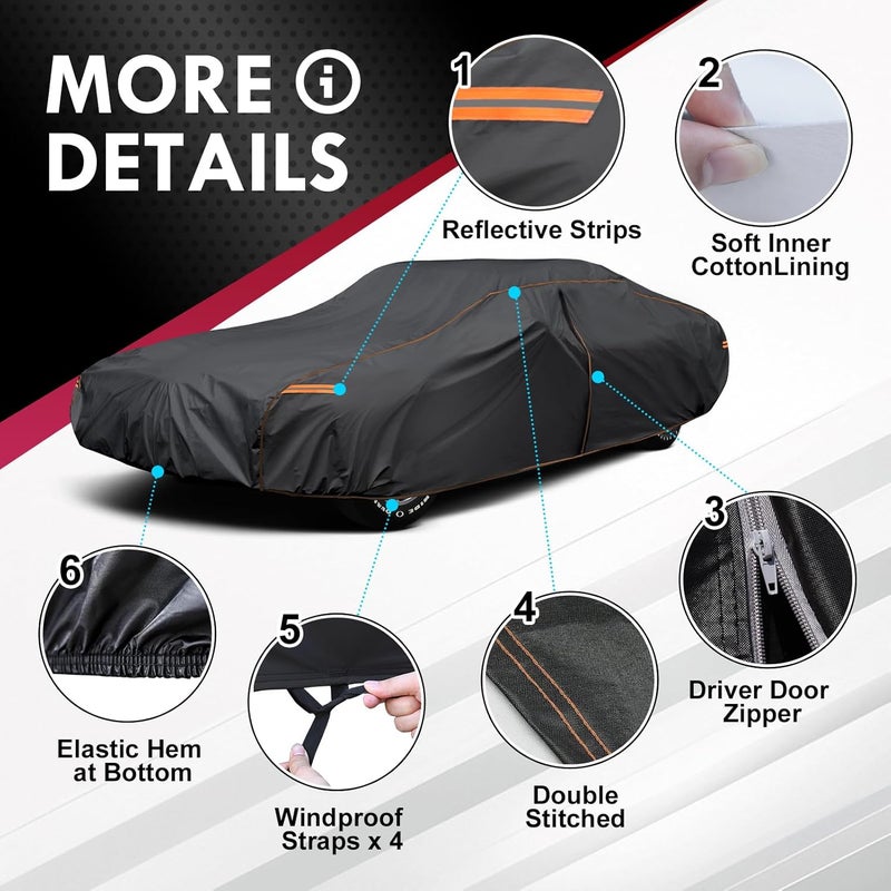 AltoCover 6 Layer Extra Large Sedan Car Cover Universal Fit for Buick Electra 225, Chrysler New Yorker, Chevrolet Caprice(71-76), Ford Thunderbird(72-76),Galaxie 500(65-67),etc. Fits Cars up to 225 Inch - Image 3